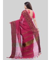 DESH BIDESH Women`s Cotton Handloom Cotton Silk Saree Gulab Work With Blouse Piece(Pink)